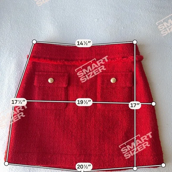 J.Crew Red Tweed Mini Skirt Gold Button Pockets Fringe Trim Classic Parisian - Picture 2 of 15